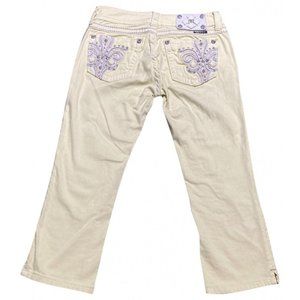Miss Me Jeans Yellow Denim 98% Cotton Embellished Cuffed Capri Pants Inseam 20"